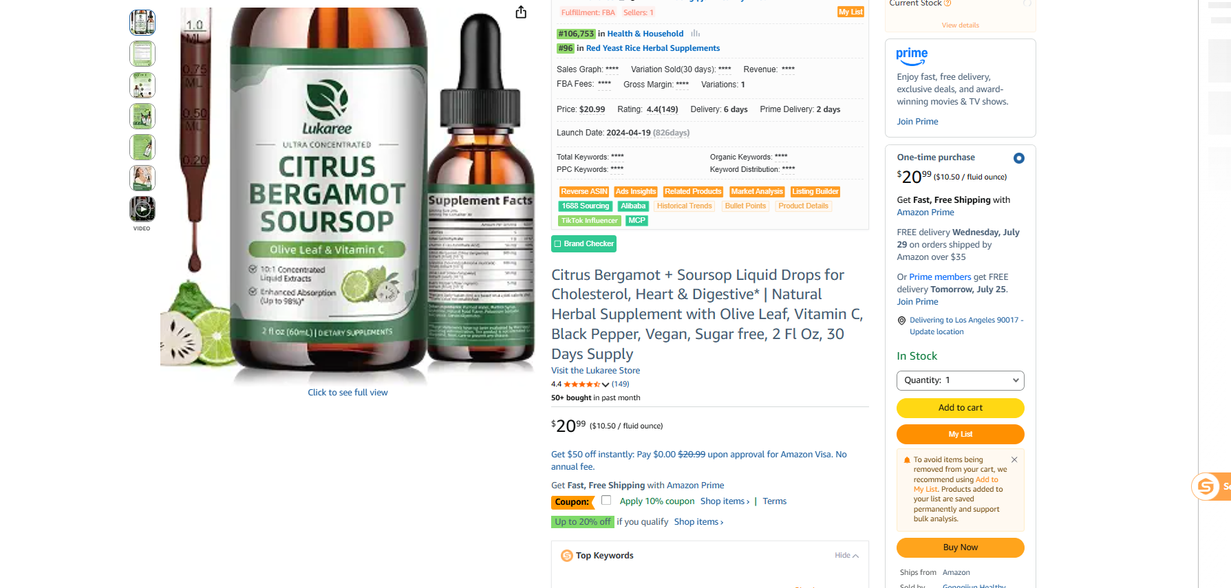 Lukaree Citrus Bergamot and Soursop Liquid Drops customer ratings from Amazon