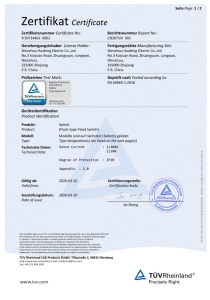 TÜV Rheinland Certificate (Flush-type Fixed Switch)