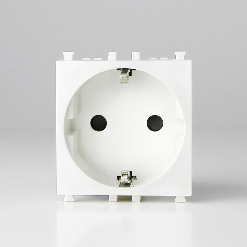 Modular CE and RoHS certified Schuko wall socket, 44 x 44 mm flush mounted module with arch bridge base design