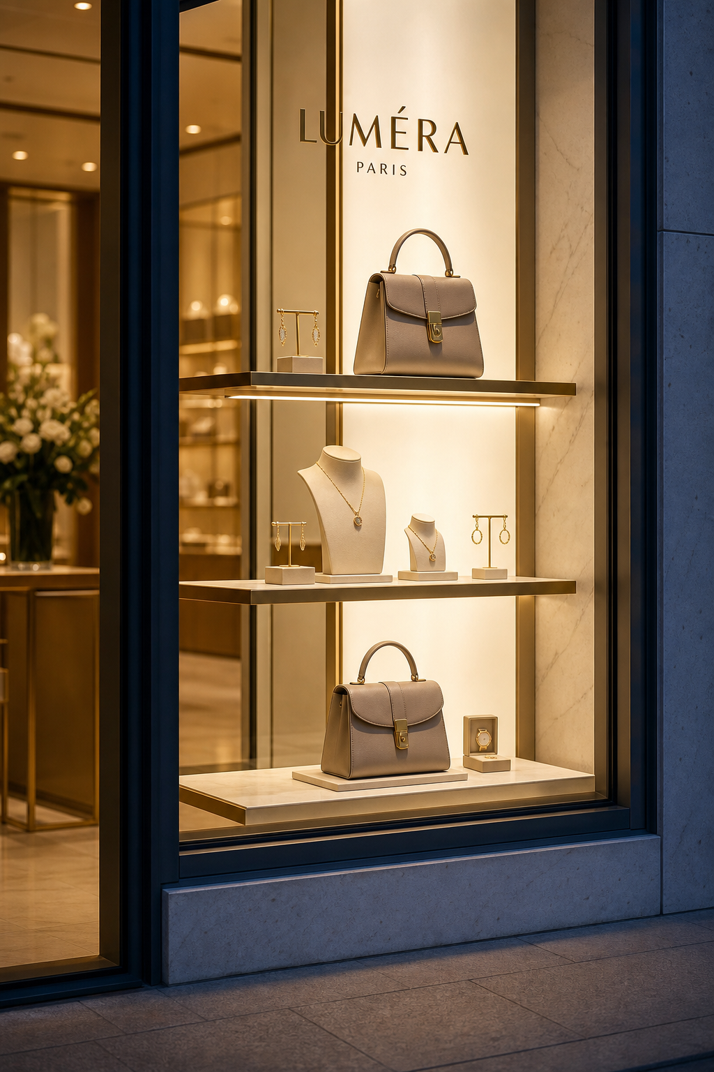 Edgelight light guide panel in luxury retail window display