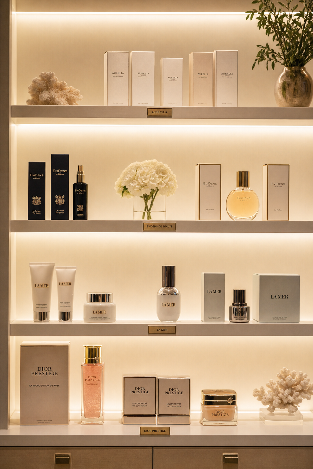 Cosmetics shelf backlit with light guide panels