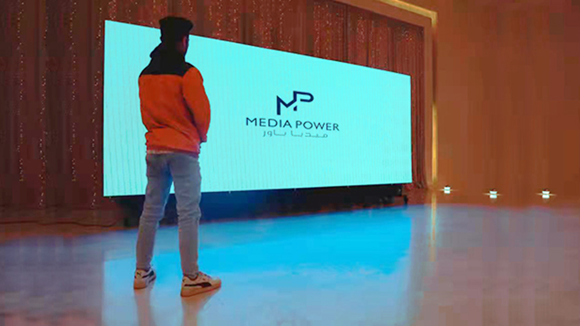 EP225 mobile folding LED display deployed in a hotel event venue in Libya