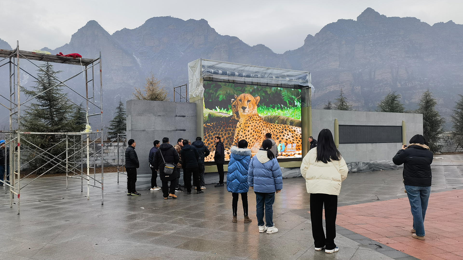 Outdoor rollable LED display installed at the former site of the Eighth Route Army Headquarters in Zuoquan County, China