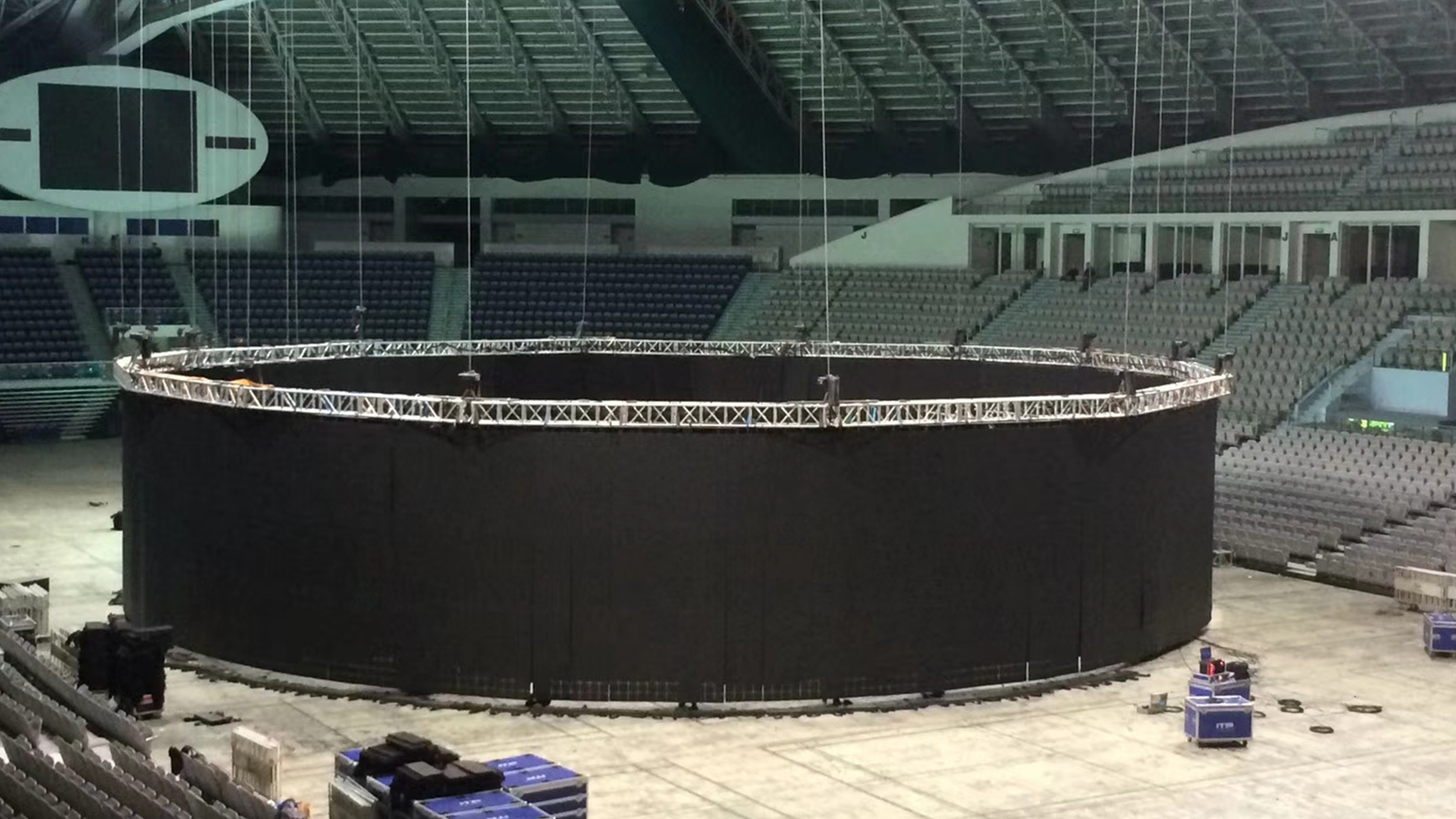Circular folding LED display structure built as a concert stage visual system in Hong Kong