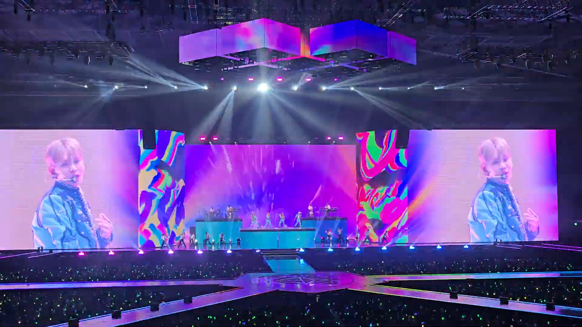 K-POP concert stage with a liftable foldable LED display in South Korea