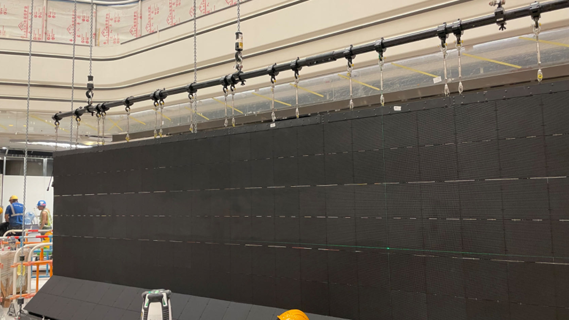 Hidden liftable foldable LED display installed in a Hong Kong MTR-linked shopping mall
