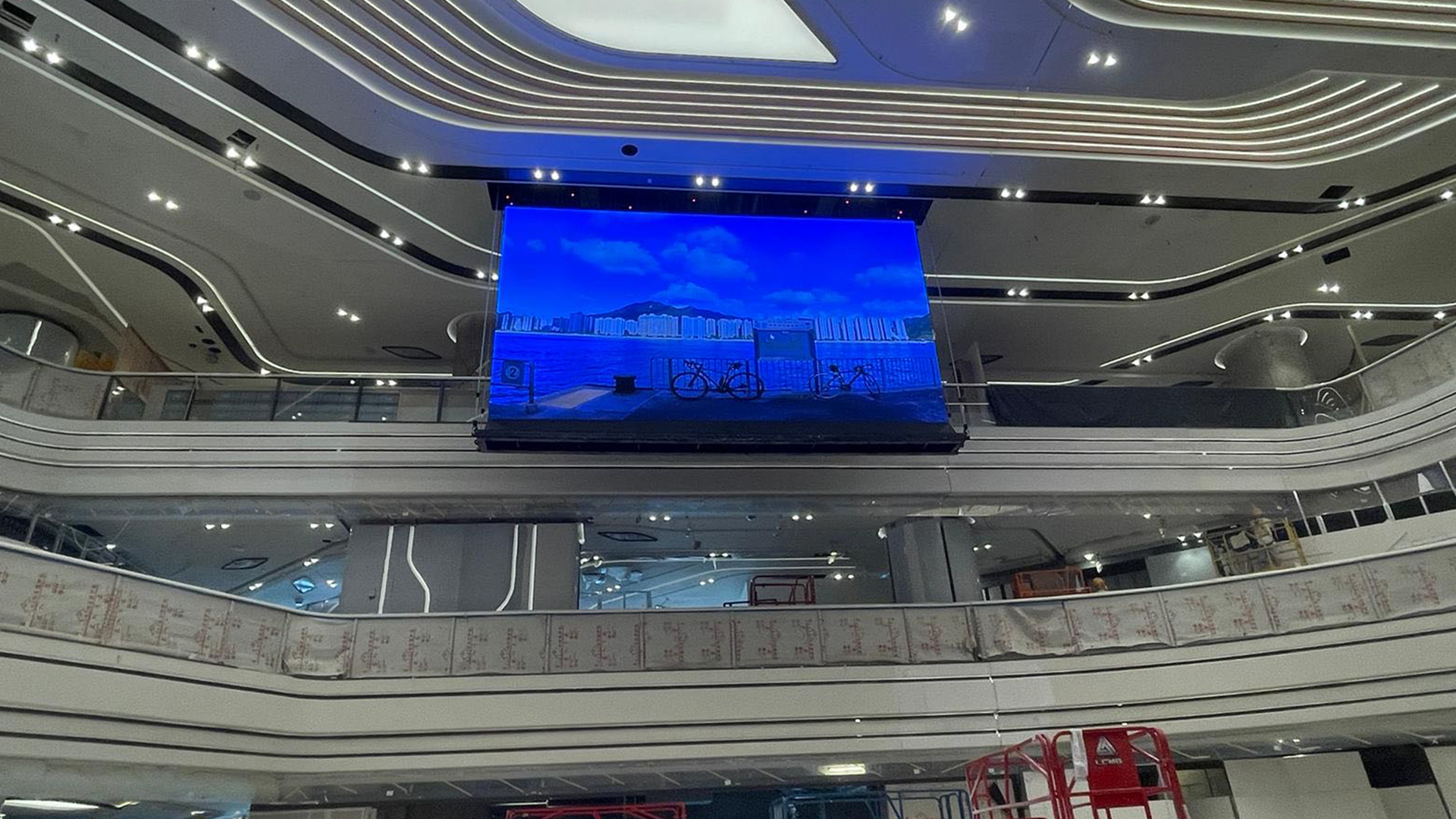Hidden liftable foldable LED display at the Tai Wai MTR shopping mall, Hong Kong