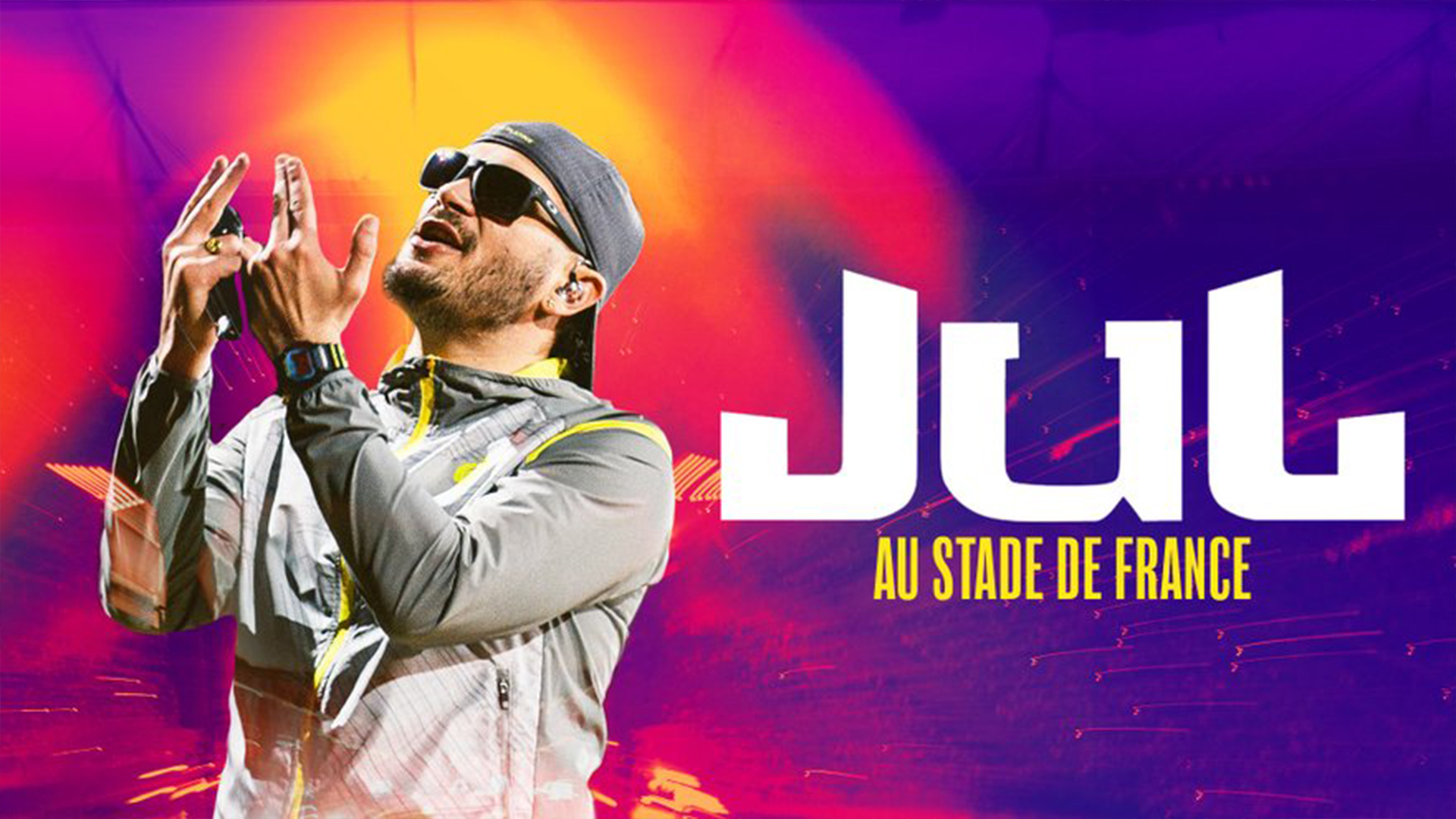 Liftable foldable LED display installed within a concert stage structure at Stade de France