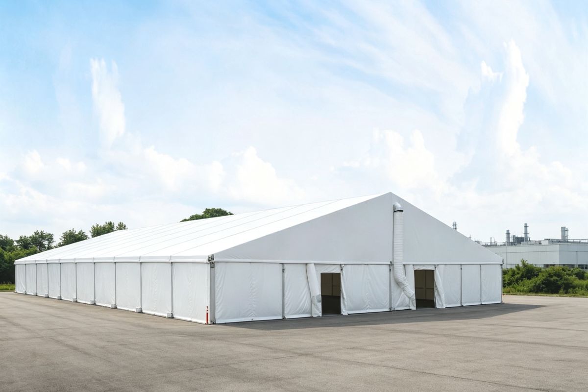 Large clear-span KENTEN structure configured for warehouse and industrial storage use