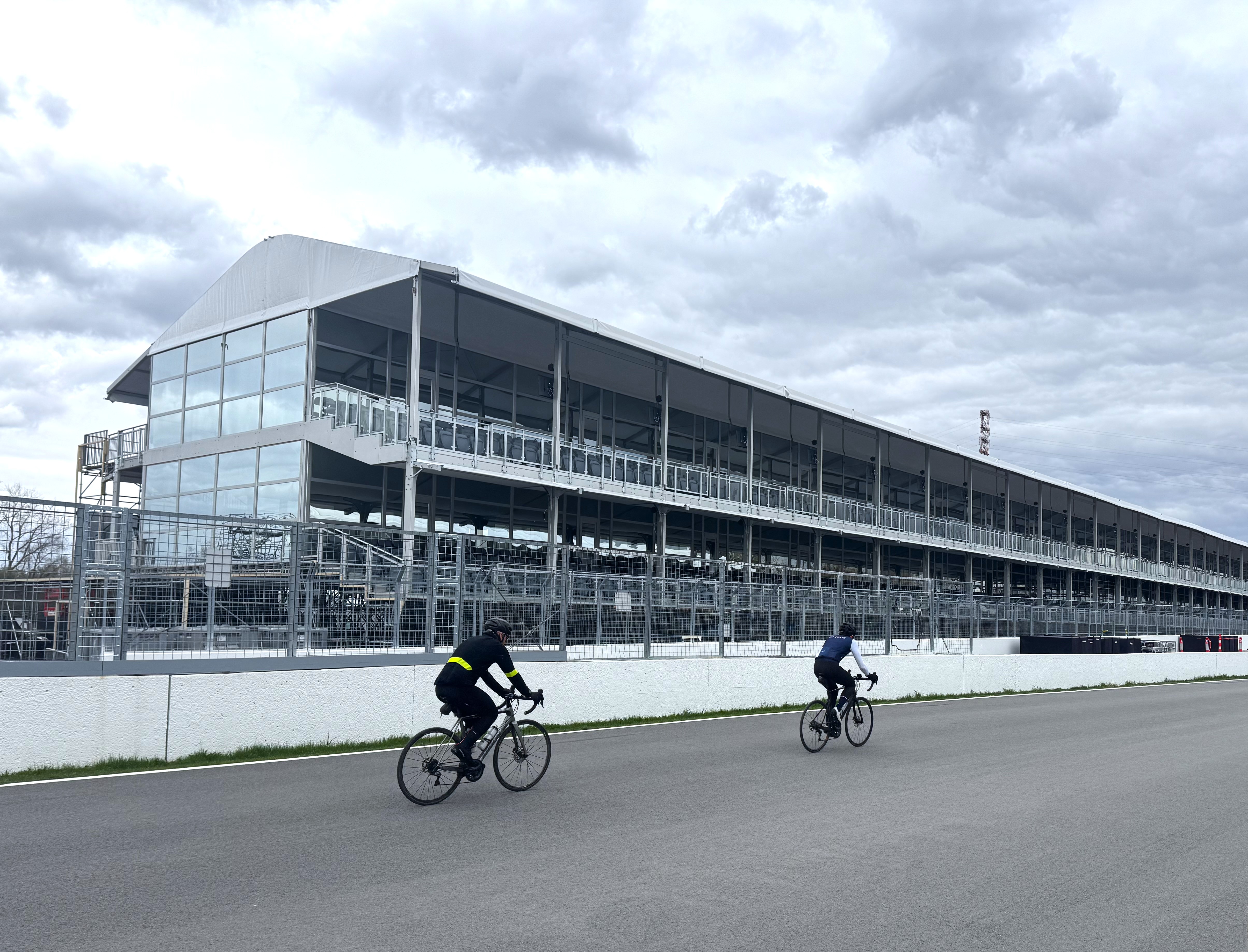 Modular structure tents deployed for Formula 1 event hospitality and viewing areas