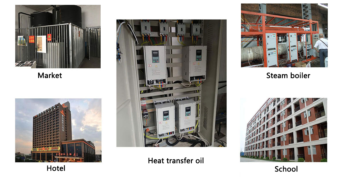 Industrial induction heaters installed in multiple field applications including plastic machinery and food processing