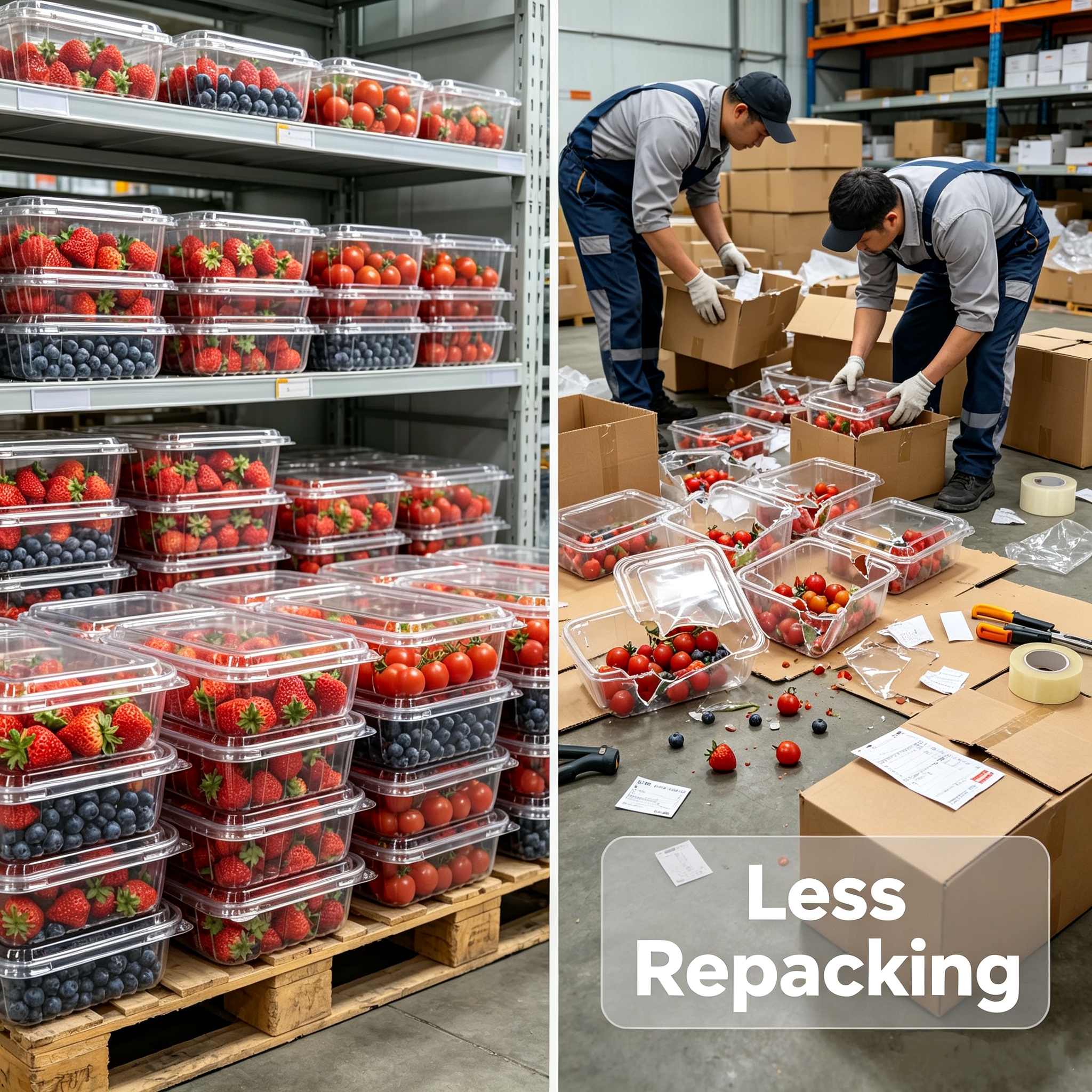 Fewer repacking operations with impact-resistant fresh produce packaging