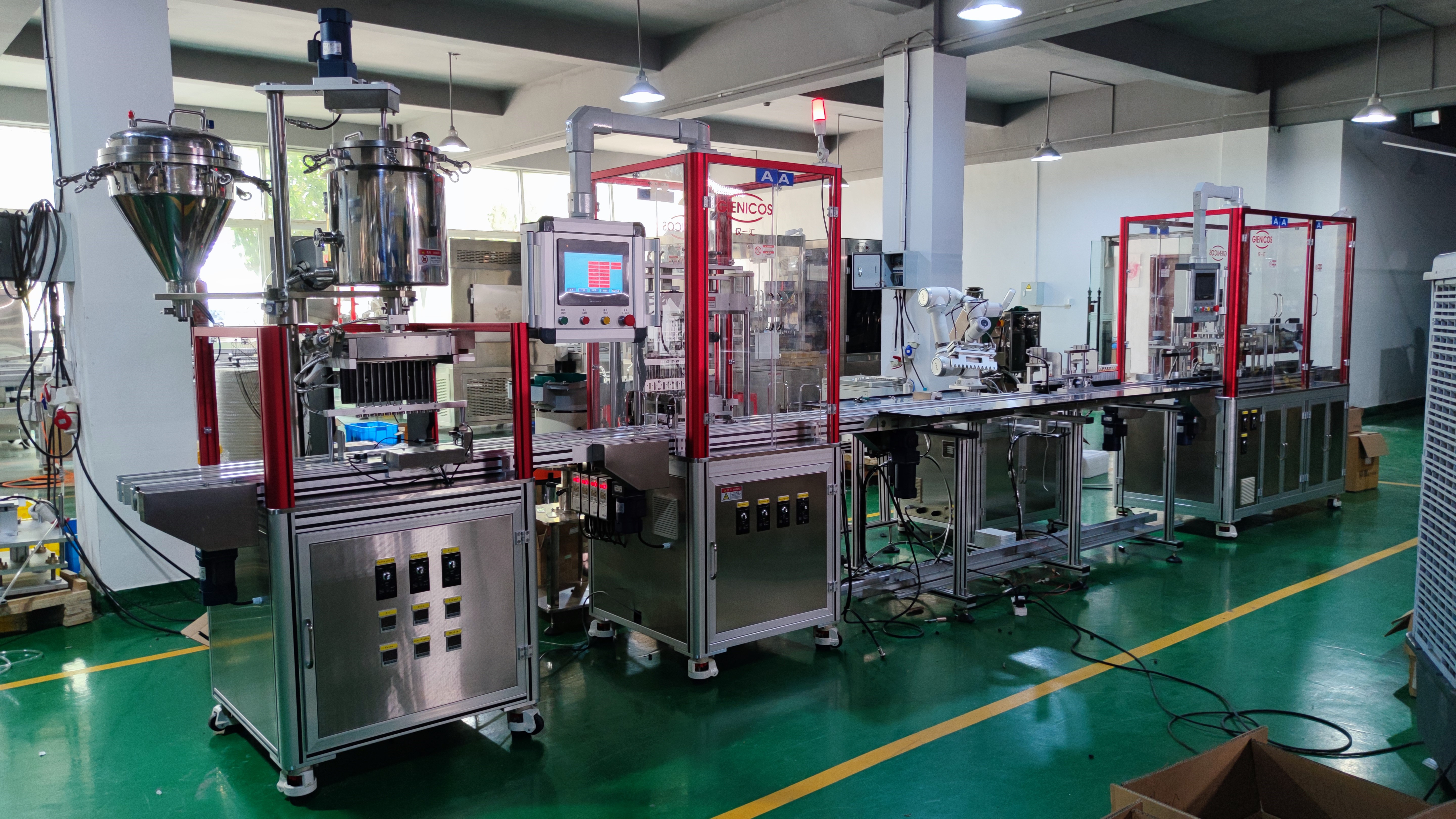 Mascara filling line in a cosmetic clean-room workshop