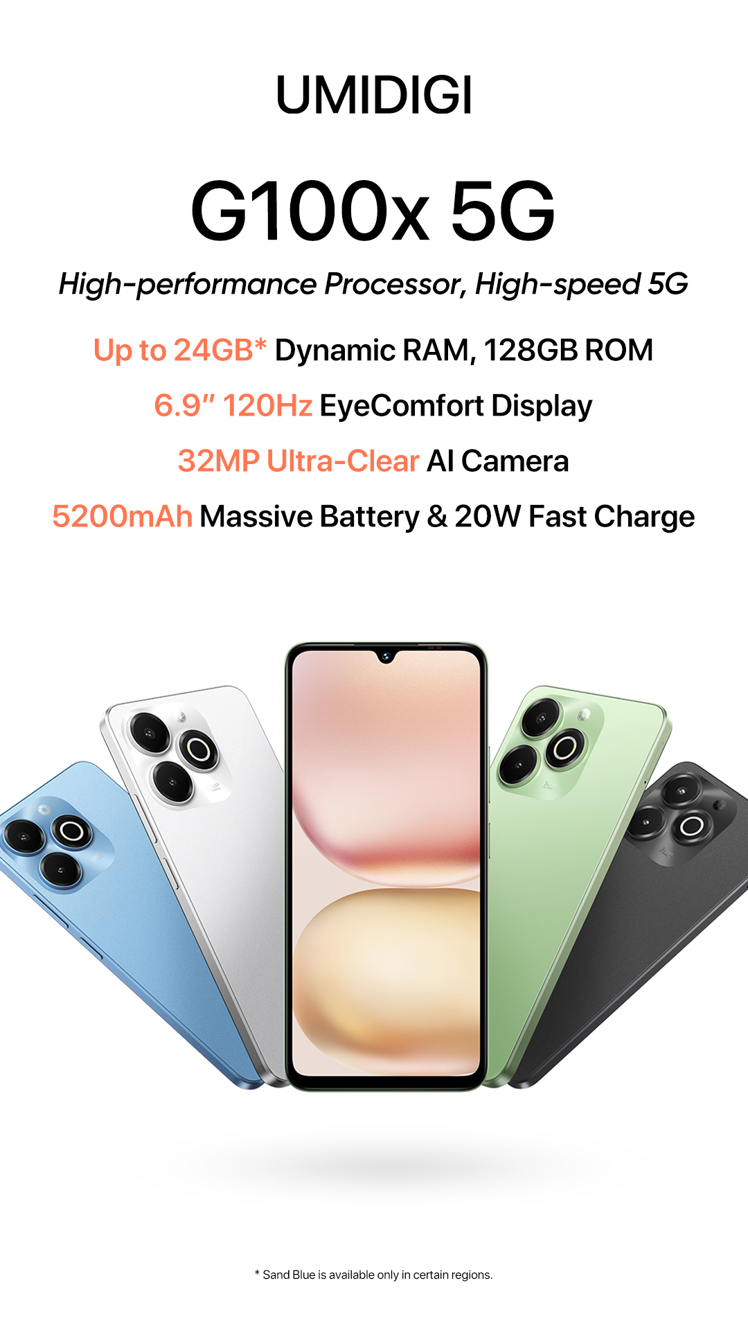 UMIDIGI G100x 5G front display showing 120Hz screen