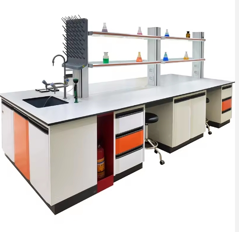 Pharmaceutical lab island bench with utility modules
