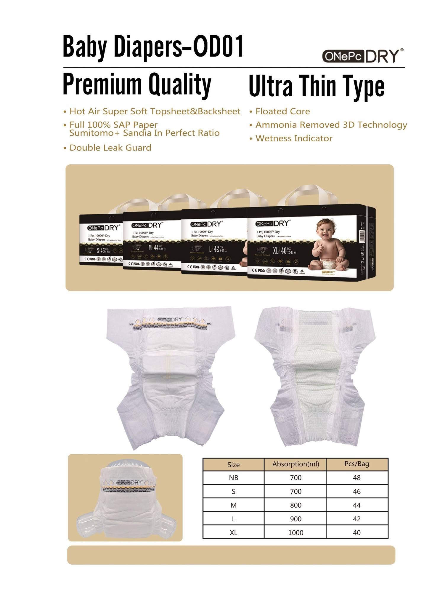 ONePcDRY Brand Baby Diapers