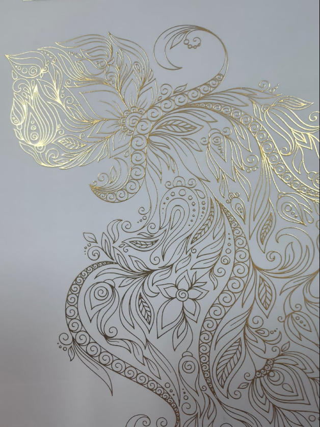 Spot UV and embossing output sample on roll stock
