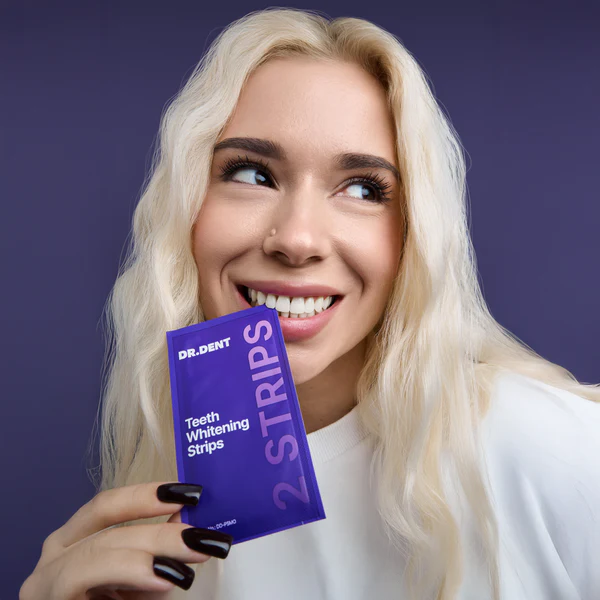 Purple colour corrector whitening strips produced for a private label brand