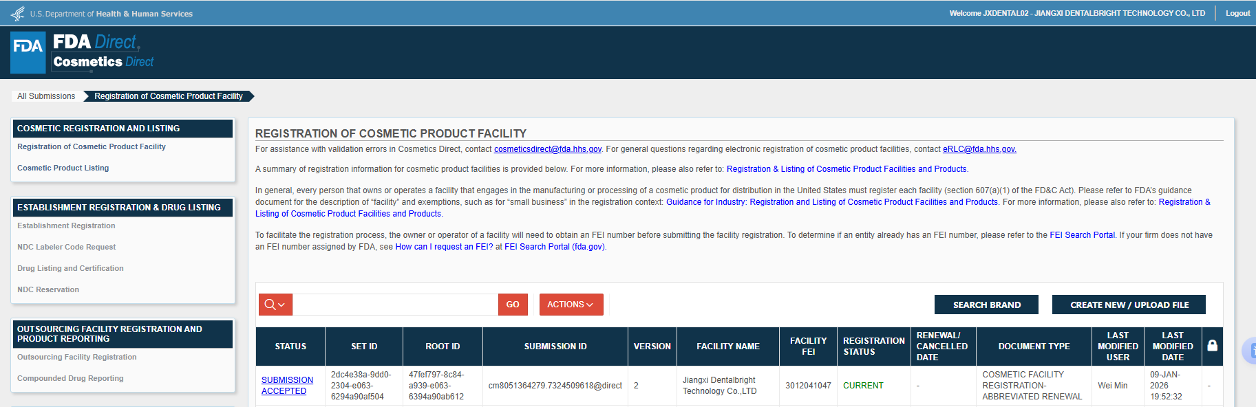 MoCRA compliant cosmetic registration MoCRA compliant cosmetic facility registration and product listing documentation for the US market