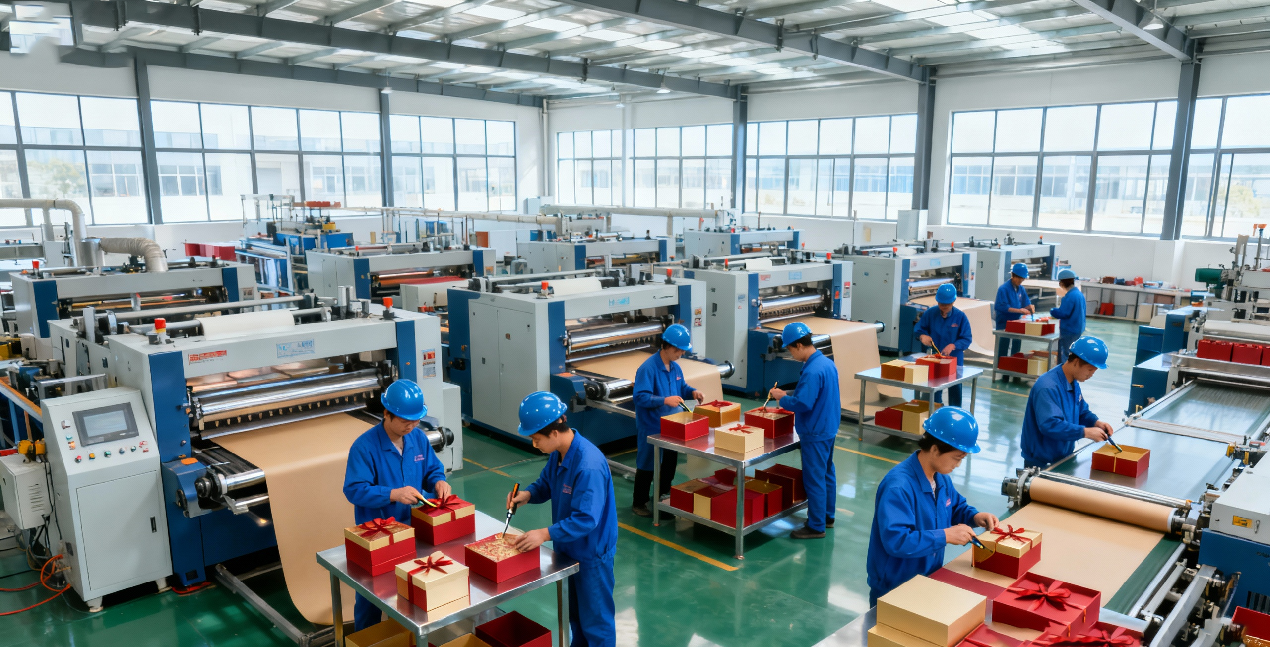 Rigid box production workshop at Bejan eco-friendly packaging factory