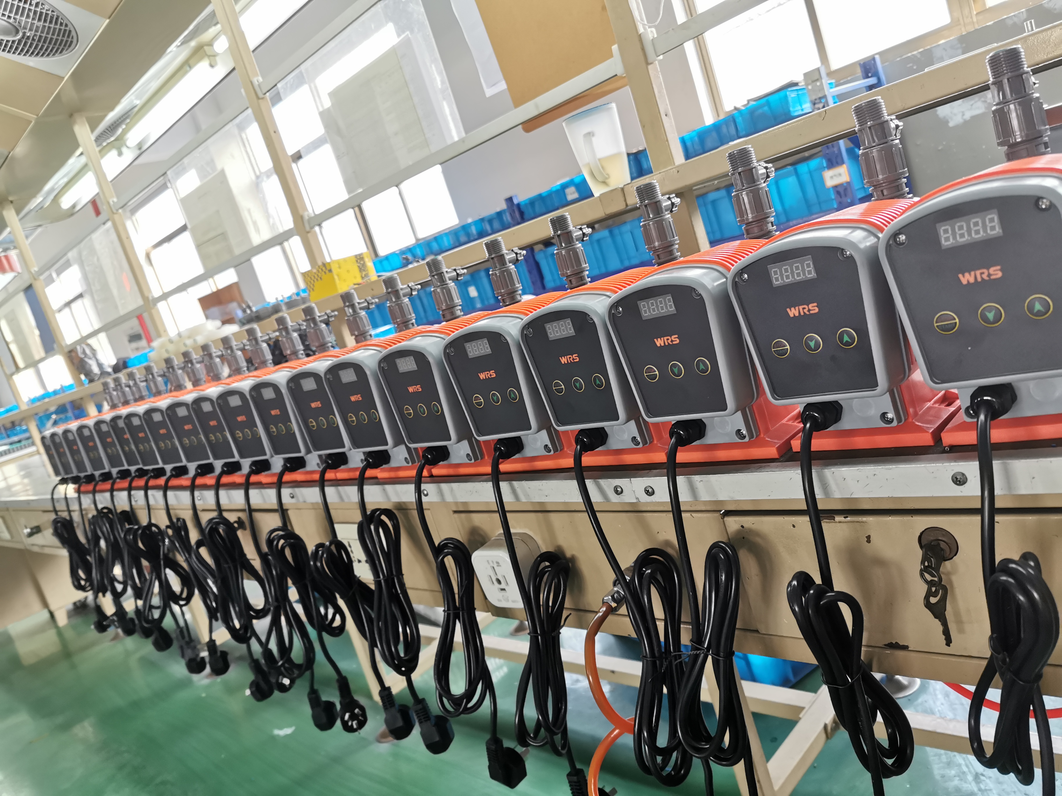 Finished WRS dosing pumps prepared for shipment after pre-shipment testing