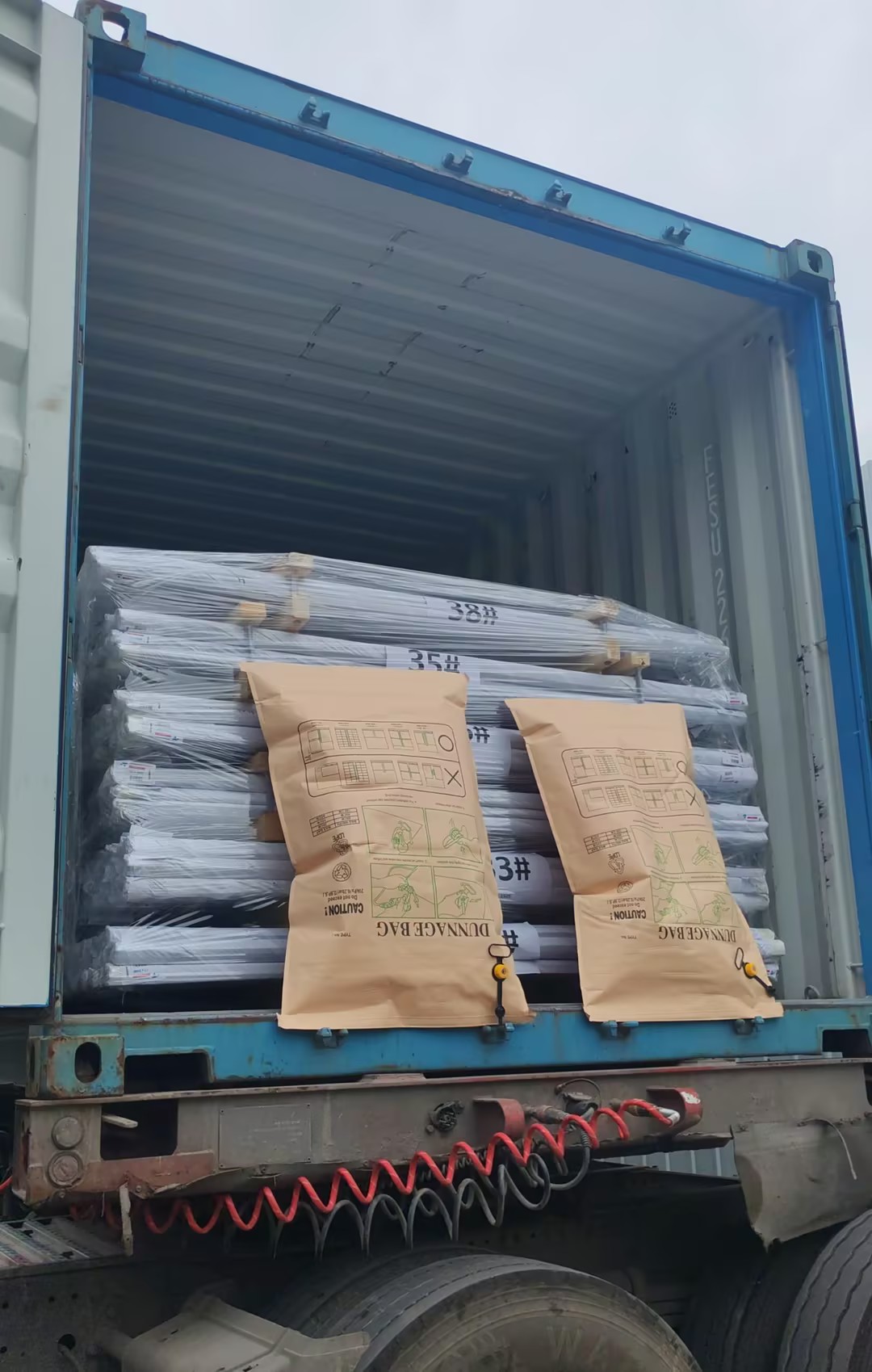 Consolidated shipment of carbon steel fasteners prepared for export to global infrastructure projects