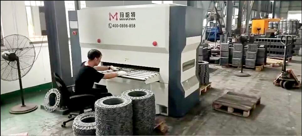 On-site operation of MAHATMA CNC leveling machine at customer facility