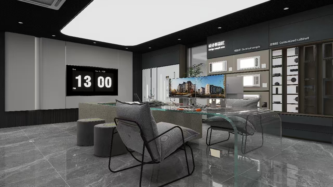 Interior wall and ceiling decoration application Interior wall and ceiling decoration with PVC panels in a commercial fit-out