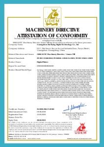 CE Machinery Directive Attestation of Conformity