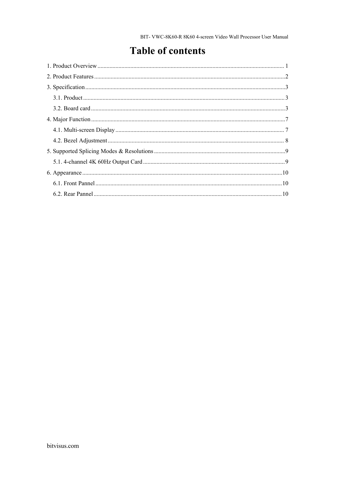 BIT-VWC-8K60-404Max-User Manual-Table of Contents