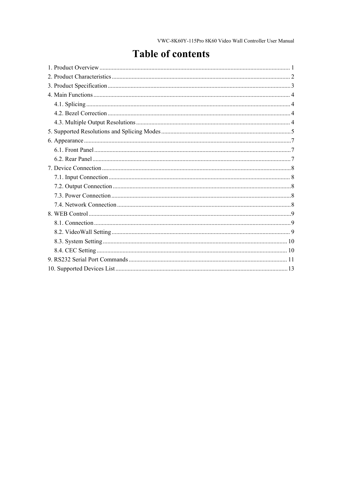 BIT-VWC-8K60Y-115Pro-User Manual-Table of Contents