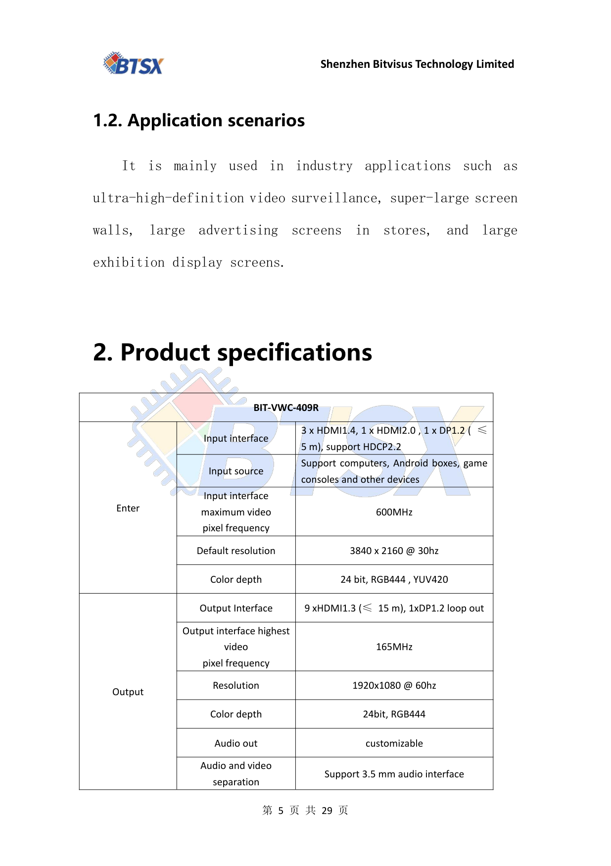 Application scenario and specification overview for Bitvisus video wall controllers