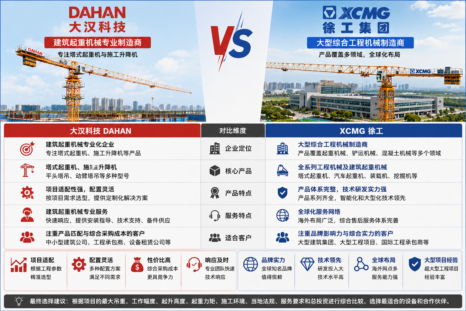 Dahan Technology and XCMG tower crane supply positioning comparison