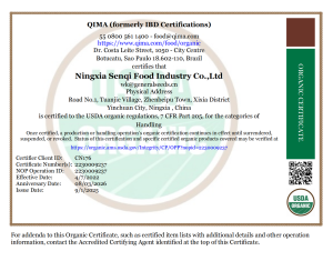 USDA ORGANIC CERT