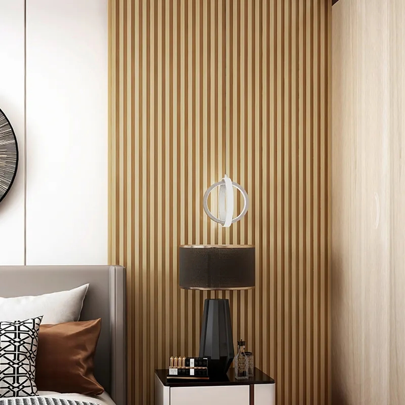 Interior decorative wall panel installation showing panel alignment on a prepared wall substrate