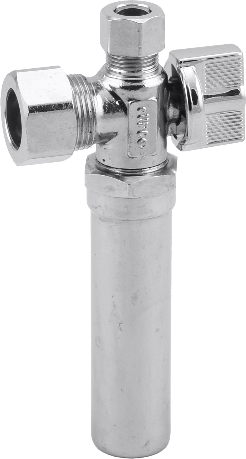 Straight supply shut off valve with water hammer arrestor