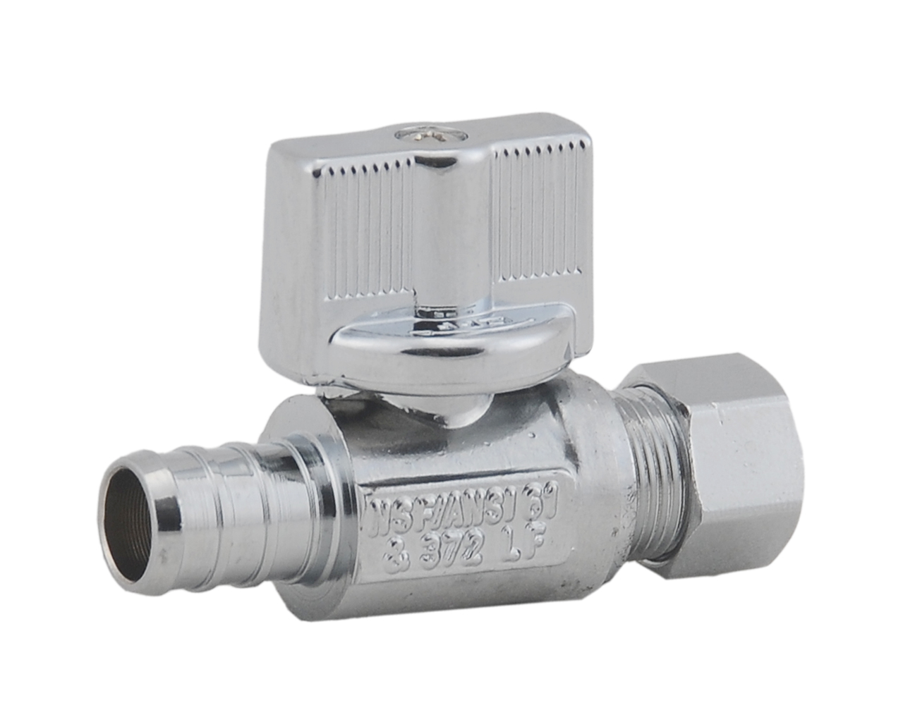 Lead-free brass straight stop valve installed on a toilet supply line in a potable water application