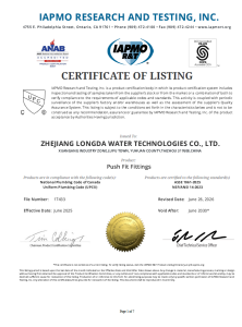 CUPC LISTING OF CERTIFICATE