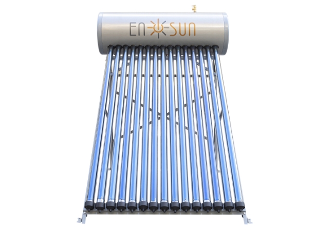 High-pressure solar geyser with evacuated heat-pipe tubes and stainless steel storage tank