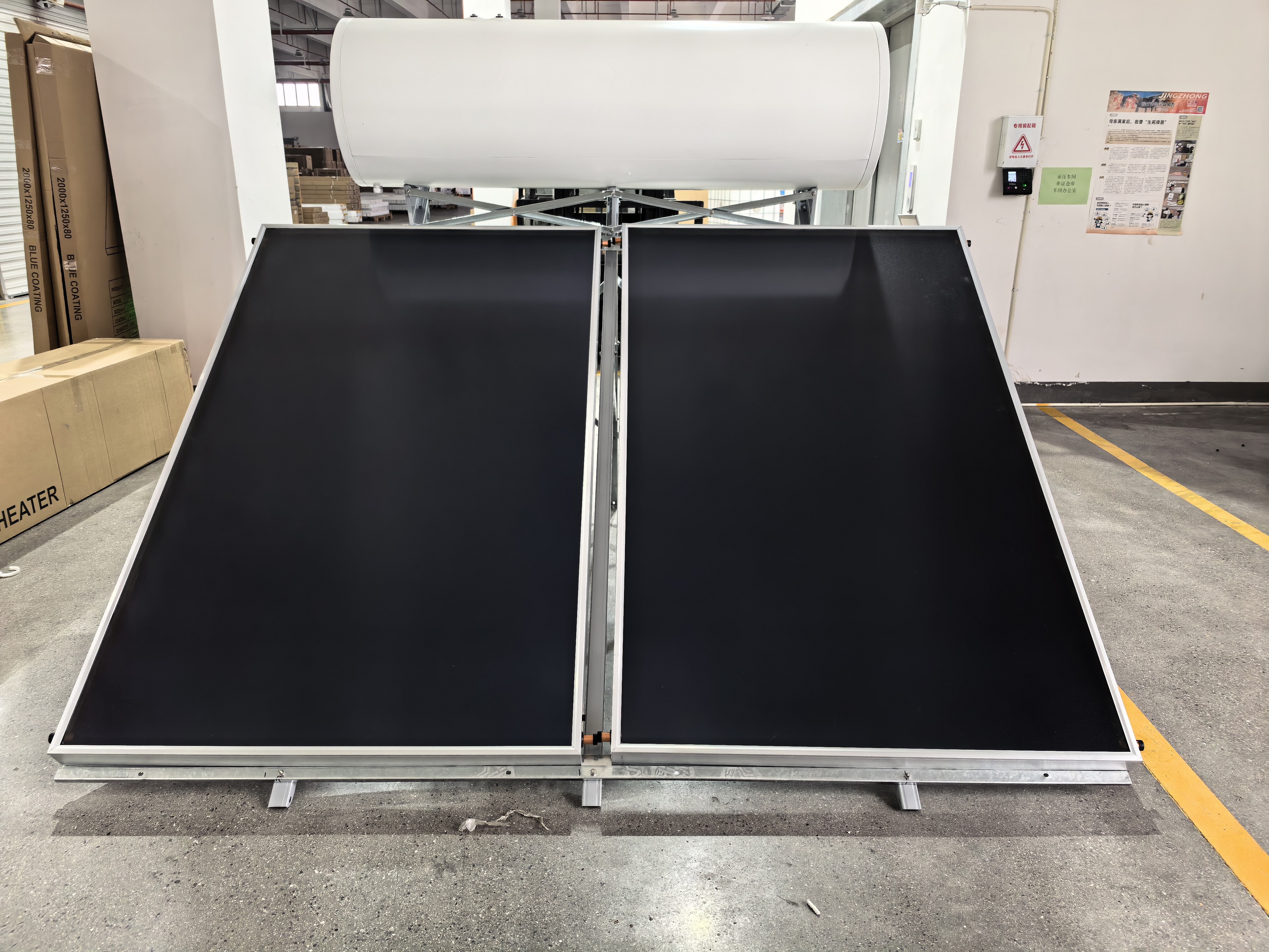Flat plate collector indirect solar water heater with enamel coated tank for hotel domestic hot water
