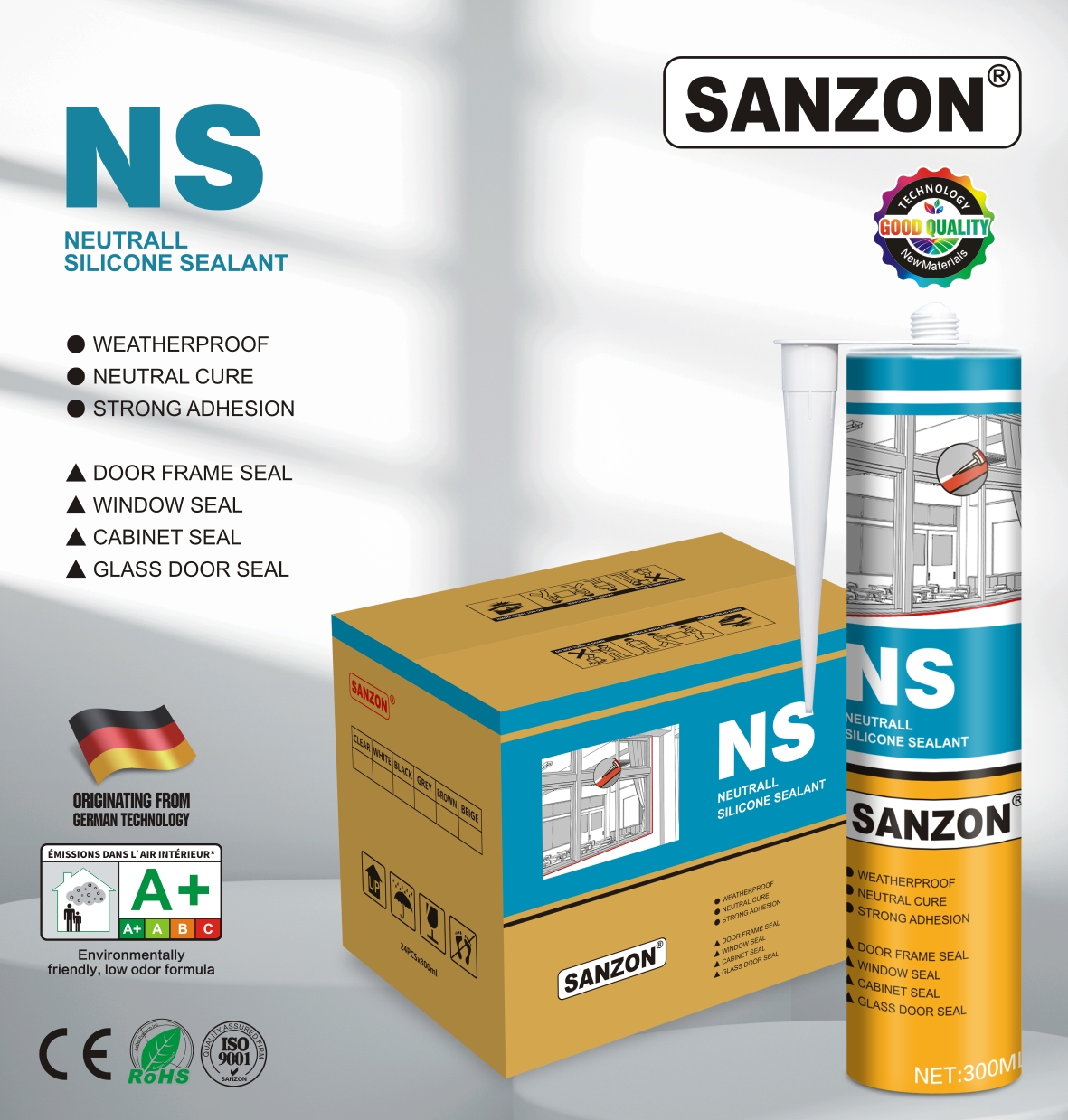 SANZON NS neutral cure silicone sealant cartridge for exterior wall and weather resistant sealing