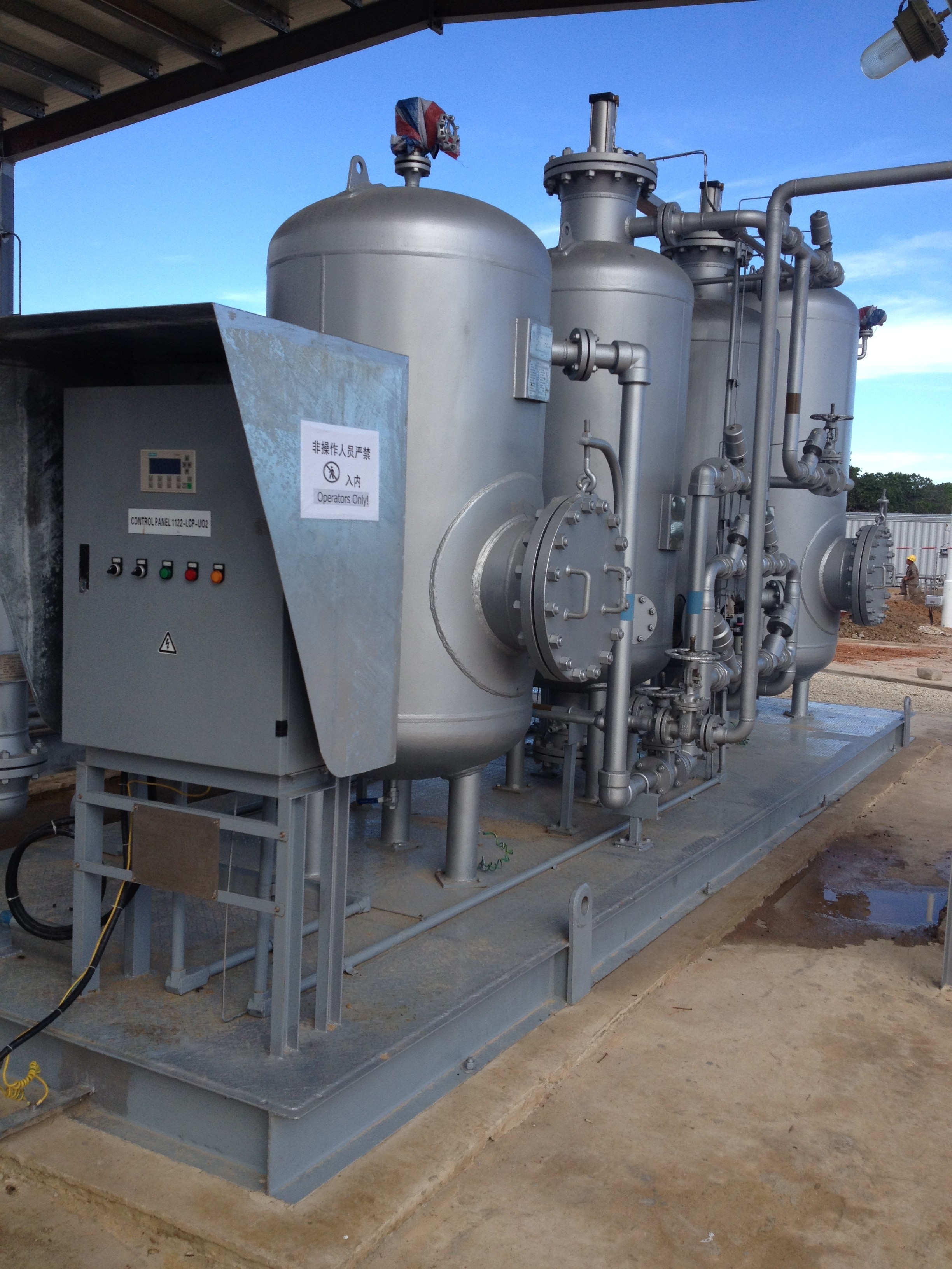 PSA technology nitrogen generation equipment in operation at an industrial site
