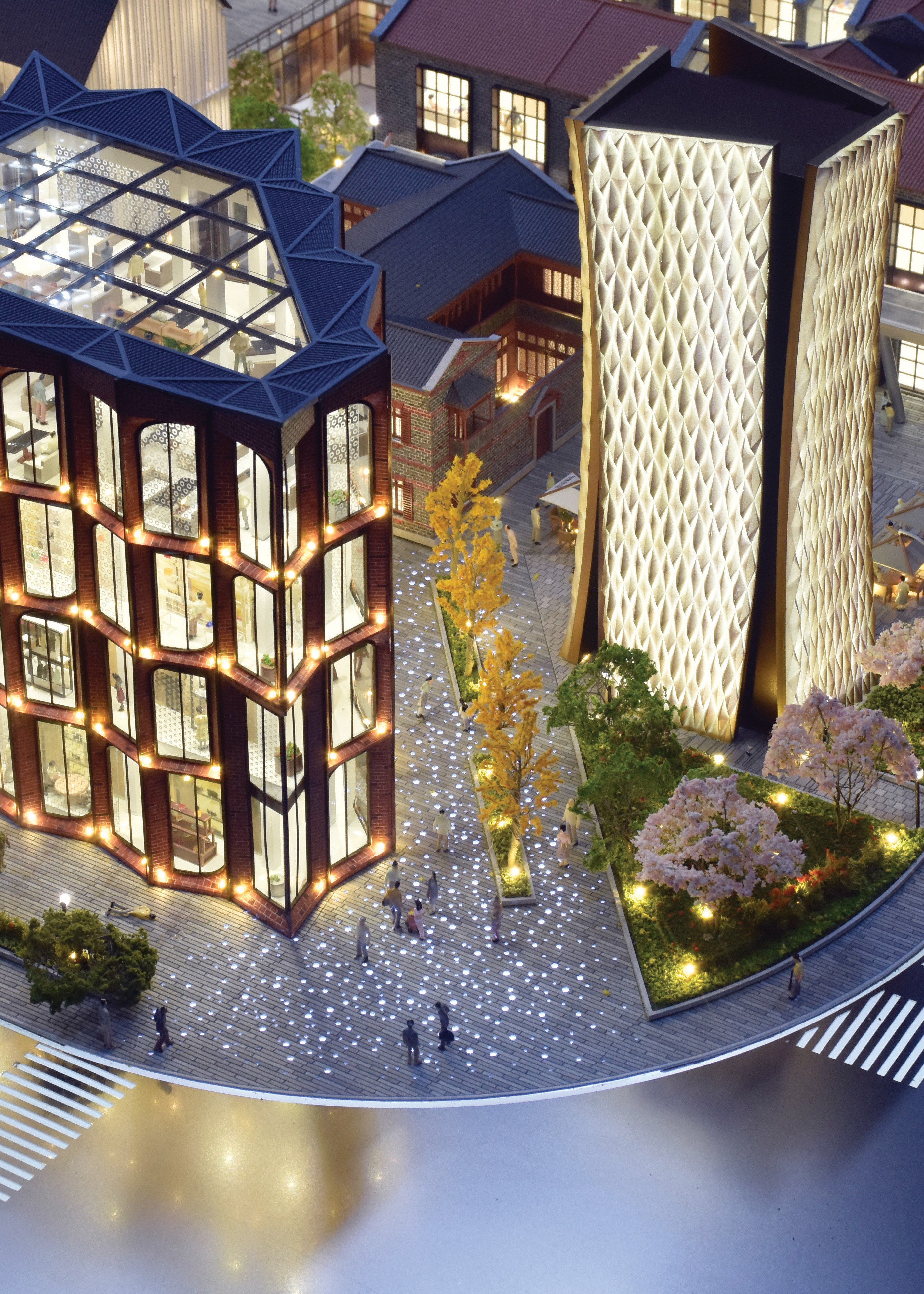 Mixed-use commercial window display model prepared for retail sales center presentation