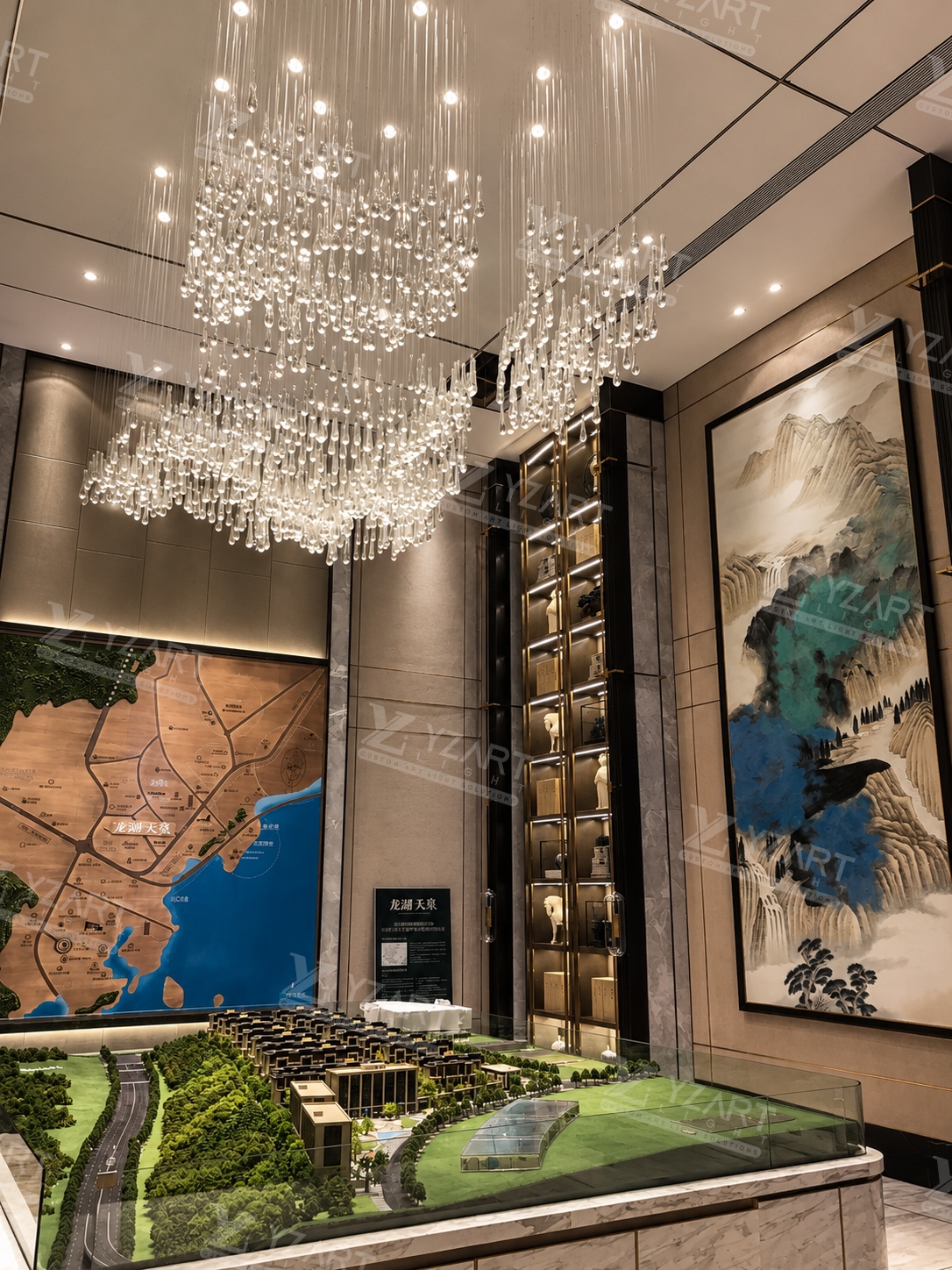 Bespoke Grouped Clear Waterdrop Glass Pendant Light for Upscale Property Showroom Main Lobby