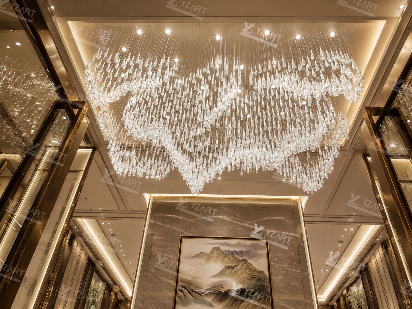 Bespoke Oversized Heart-Shaped Teardrop Glass Cluster Chandelier for Luxury Hotel Main Lobby Entrance