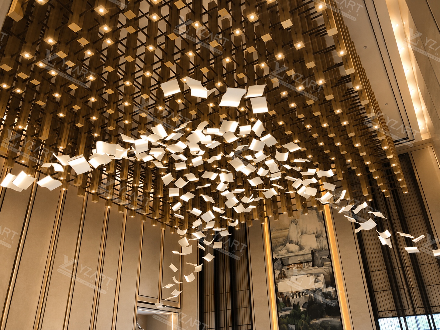 Custom Large Floating Pages Chandelier for Luxury Hotel Lobby and Grand Entrance