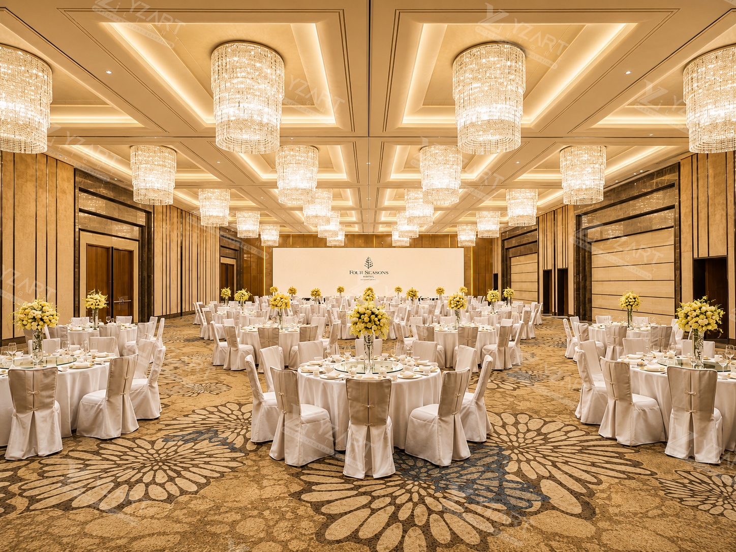 Custom Rectangular Crystal Chandelier for Hotel Ballroom and Banquet Halls