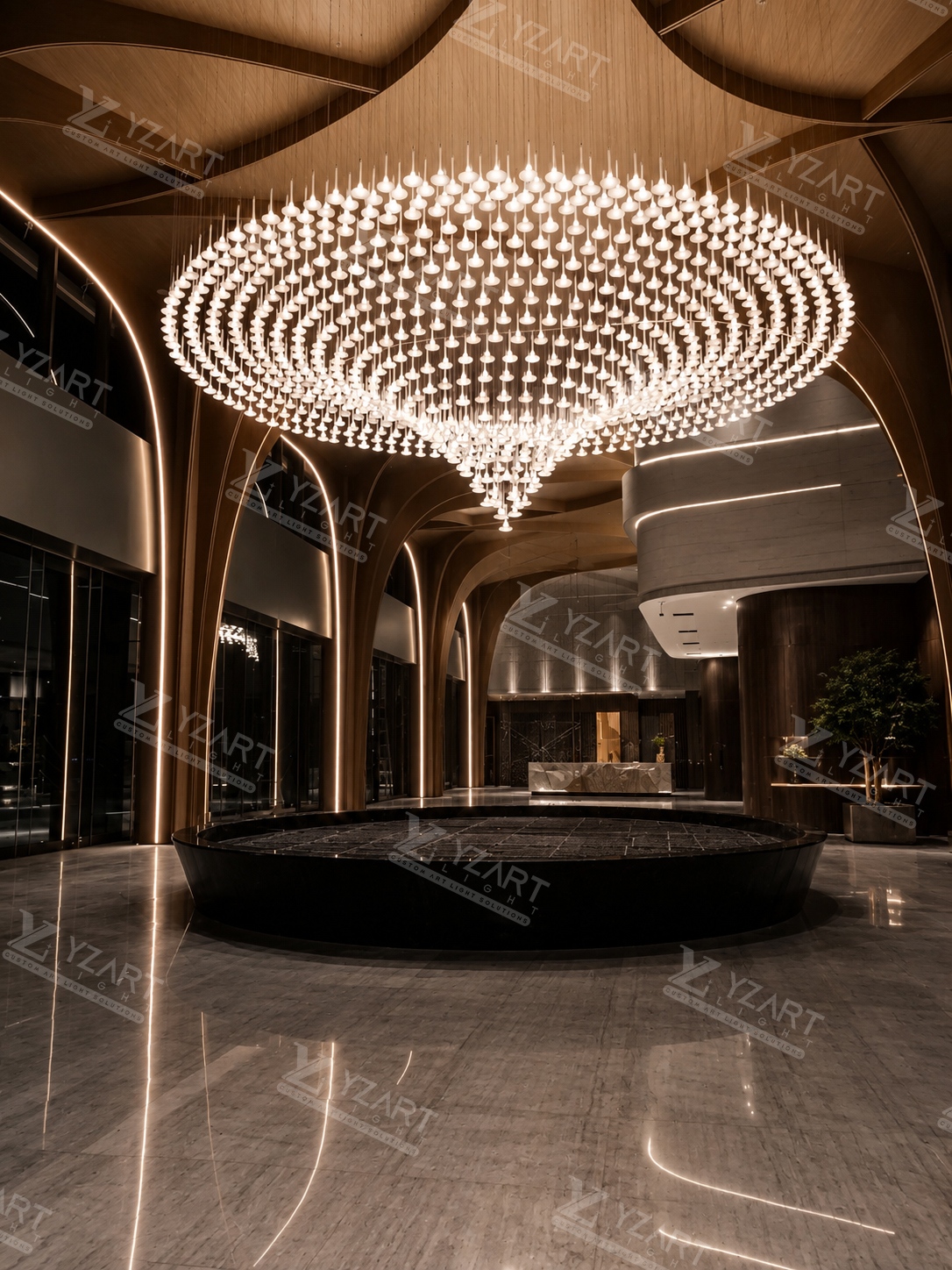 Custom Large White Drop Chandelier for Luxury Hotel Lobby and Grand Entrance