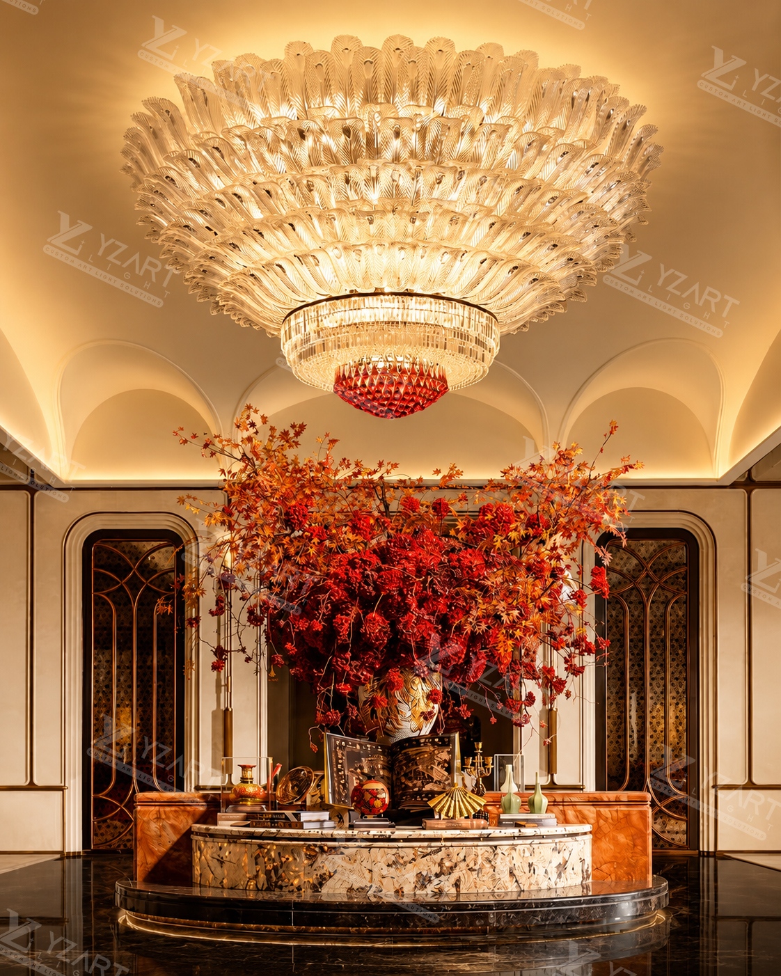 Large Feather Glass Ceiling Chandelier