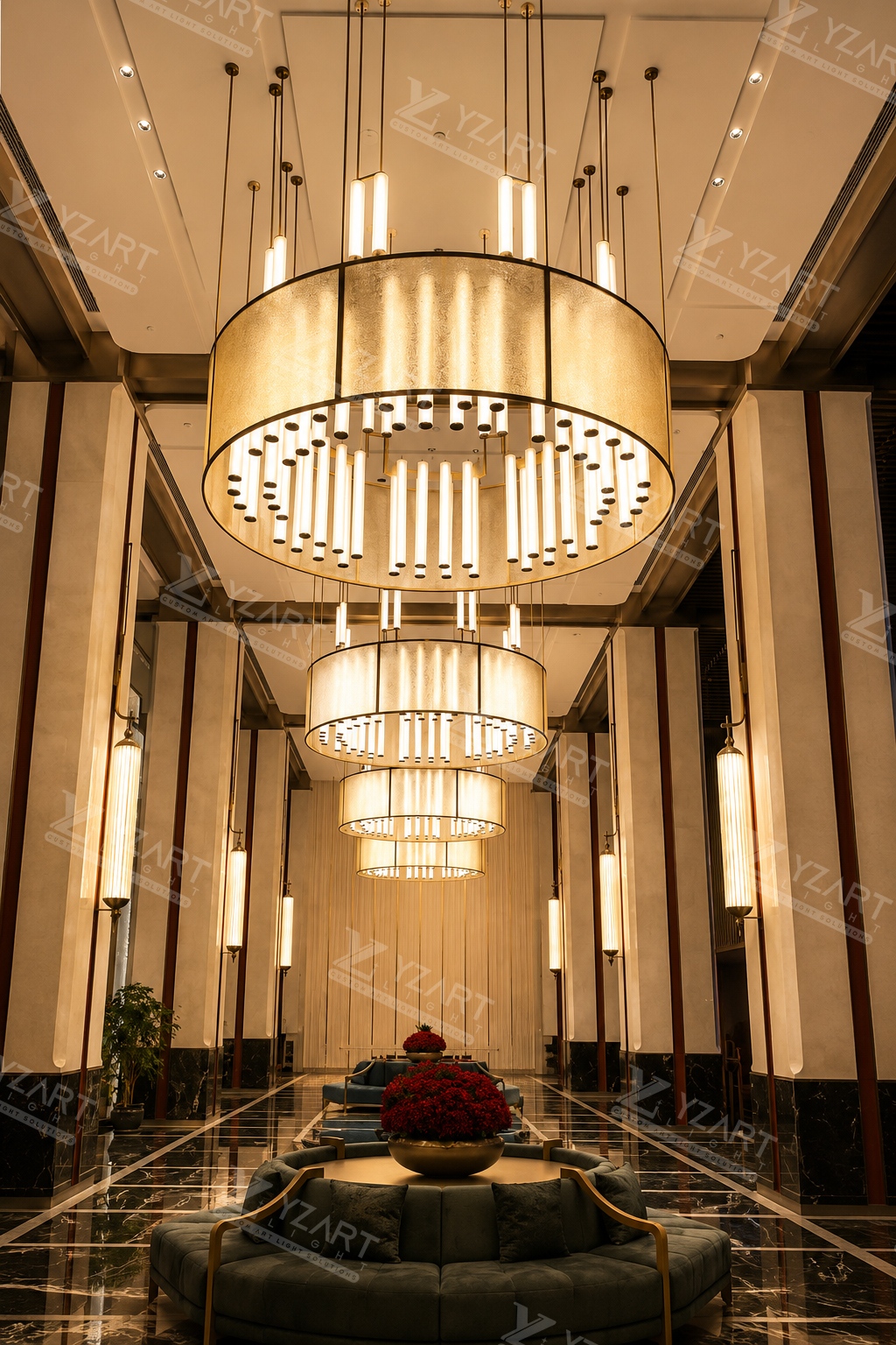 Custom-Made Hotel Lobby Crystal Ring Chandelier with Anti-Glare LED Lighting